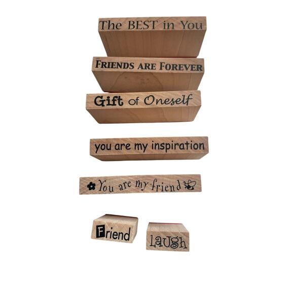 Wood Rubber Stamps Sentiments Friendship Quotes Sayings Laugh Friend Lot of 7 - Picture 2 of 8